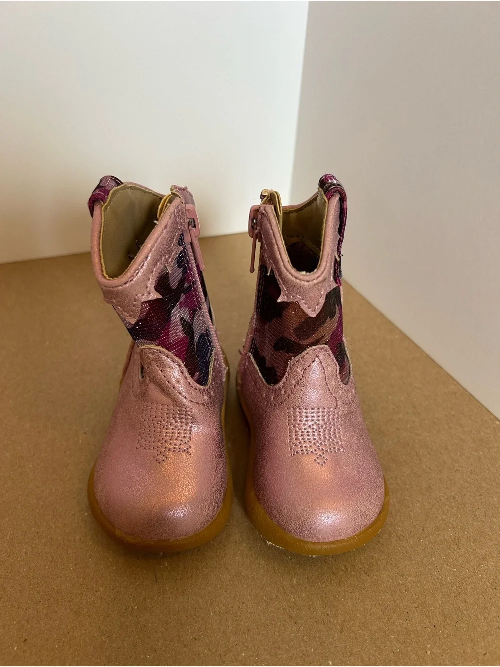 Roper Pink Metallic Kids Cowboy Boots with Camouflage Panels